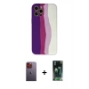 MARSİLYAN™- iPhone 12 Pro Max Kılıf Yadigar Çizgi - Siyah 360 Mat Full Body Arka Koruyucu + Turuncu Neon Fosforlu Kamera Lens