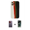 MARSİLYAN™- iPhone 12 Pro Max Kılıf Yadigar Çizgi - Siyah 360 Mat Full Body Arka Koruyucu + Turuncu Neon Fosforlu Kamera Lens