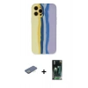 MARSİLYAN™- iPhone 12 Pro Max Kılıf Yadigar Çizgi - Siyah 360 Mat Full Body Arka Koruyucu + Renkli Kamera Lens Koruma Cam - YL