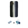 MARSİLYAN™- iPhone 12 Pro Max Kılıf Yadigar Çizgi - Siyah 3D Antistatik Cam Ekran Koruyucu + Shine Kamera Lens Koruma Cam - MI