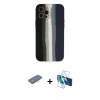 MARSİLYAN™- iPhone 12 Pro Max Kılıf Yadigar Çizgi - Siyah 3D Antistatik Cam Ekran Koruyucu + Renkli Kamera Lens Koruma Cam - PE