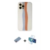 MARSİLYAN™- iPhone 12 Pro Max Kılıf Yadigar Çizgi - Siyah 3D Antistatik Cam Ekran Koruyucu + Shine Kamera Lens Koruma Cam - PE