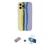 MARSİLYAN™- iPhone 12 Pro Max Kılıf Yadigar Çizgi - Siyah 3D Antistatik Cam Ekran Koruyucu + Shine Kamera Lens Koruma Cam - SABE