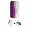 MARSİLYAN™- iPhone 12 Pro Max Kılıf Yadigar Çizgi - Siyah 3D Antistatik Cam Ekran Koruyucu + Shine Kamera Lens - LT