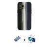 MARSİLYAN™- iPhone 12 Pro Max Kılıf Yadigar Çizgi - Siyah 3D Antistatik Cam Ekran Koruyucu + Shine Kamera Lens Koruma Cam - PE