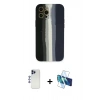 MARSİLYAN™- iPhone 12 Pro Max Kılıf Yadigar Çizgi - Siyah 3D Antistatik Cam Ekran Koruyucu + Shine Kamera Lens - LT