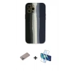 MARSİLYAN™- iPhone 12 Pro Max Kılıf Yadigar Çizgi - Siyah 3D Antistatik Cam Ekran Koruyucu + Shine Kamera Lens Koruma Cam - SABE