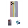 MARSİLYAN™- iPhone 12 Pro Max Kılıf Yadigar Çizgi - Siyah 3D Antistatik Cam Ekran Koruyucu + Turuncu Neon Fosforlu Kamera Lens