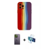 MARSİLYAN™- iPhone 12 Pro Max Kılıf Yadigar Çizgi - Siyah 3D Antistatik Cam Ekran Koruyucu + Neon Fosforlu Kamera Lens - YL