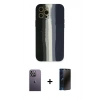 MARSİLYAN™- iPhone 12 Pro Max Kılıf Yadigar Çizgi - Siyah 3D Antistatik Hayalet Cam Ekran Koruyucu + Neon Fosforlu Kamera Lens - BZ