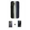 MARSİLYAN™- iPhone 12 Pro Max Kılıf Yadigar Çizgi - Siyah 3D Antistatik Hayalet Cam Ekran Koruyucu + Neon Fosforlu Kamera Lens - YL