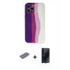MARSİLYAN™- iPhone 12 Pro Max Kılıf Yadigar Çizgi - Siyah 3D Antistatik Hayalet Cam Ekran Koruyucu + Renkli Kamera Lens Koruma Cam - PE