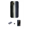 MARSİLYAN™- iPhone 12 Pro Max Kılıf Yadigar Çizgi - Siyah 3D Antistatik Hayalet Cam Ekran Koruyucu + Renkli Kamera Lens Koruma Cam - PE