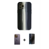 MARSİLYAN™- iPhone 12 Pro Max Kılıf Yadigar Çizgi - Siyah 3D Antistatik Hayalet Cam Ekran Koruyucu + Neon Fosforlu Kamera Lens - SI