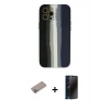 MARSİLYAN™- iPhone 12 Pro Max Kılıf Yadigar Çizgi - Siyah 3D Antistatik Hayalet Cam Ekran Koruyucu + Sierra Blue Shine Kamera Lens Koruma Cam