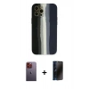 MARSİLYAN™- iPhone 12 Pro Max Kılıf Yadigar Çizgi - Siyah 3D Antistatik Hayalet Cam Ekran Koruyucu + Neon Fosforlu Kamera Lens - TU