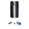 MARSİLYAN™- iPhone 12 Pro Max Kılıf Yadigar Çizgi - Siyah 3D Antistatik Seramik Nano Ekran Koruyucu + Sarı Renkli Kamera Lens Koruma Cam
