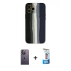 MARSİLYAN™- iPhone 12 Pro Max Kılıf Yadigar Çizgi - Siyah 5D Eko Cam Ekran Koruyucu + Neon Fosforlu Kamera Lens - BZ