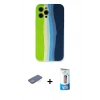 MARSİLYAN™- iPhone 12 Pro Max Kılıf Yadigar Çizgi - Siyah 5D Eko Cam Ekran Koruyucu + Renkli Kamera Lens Koruma Cam - YL