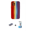 MARSİLYAN™- iPhone 12 Pro Max Kılıf Yadigar Çizgi - Siyah 5D Eko Cam Ekran Koruyucu + Renkli Kamera Lens Koruma Cam - TU