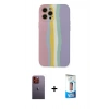 MARSİLYAN™- iPhone 12 Pro Max Kılıf Yadigar Çizgi - Siyah 5D Eko Cam Ekran Koruyucu + Neon Fosforlu Kamera Lens - TU