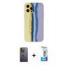 MARSİLYAN™- iPhone 12 Pro Max Kılıf Yadigar Çizgi - Siyah 5D Eko Cam Ekran Koruyucu + Neon Fosforlu Kamera Lens - YL