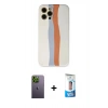 MARSİLYAN™- iPhone 12 Pro Max Kılıf Yadigar Çizgi - Siyah 5D Eko Cam Ekran Koruyucu + Neon Fosforlu Kamera Lens - YL