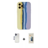 MARSİLYAN™- iPhone 12 Pro Max Kılıf Yadigar Çizgi - Siyah 6D Mat Seramik Hayalet Nano Ekran Koruyucu + Lacivert Shine Kamera Lens