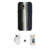 MARSİLYAN™- iPhone 12 Pro Max Kılıf Yadigar Çizgi - Siyah 6D Mat Seramik Hayalet Nano Ekran Koruyucu + Lacivert Shine Kamera Lens