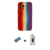 MARSİLYAN™- iPhone 12 Pro Max Kılıf Yadigar Çizgi - Siyah Bilvis Hayalet Cam Ekran Koruyucu + Gold Shine Kamera Lens Koruma Cam