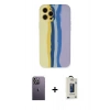 MARSİLYAN™- iPhone 12 Pro Max Kılıf Yadigar Çizgi - Siyah Bilvis Hayalet Cam Ekran Koruyucu + Neon Fosforlu Kamera Lens - BZ
