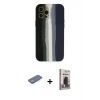 MARSİLYAN™- iPhone 12 Pro Max Kılıf Yadigar Çizgi - Siyah Bilvis Hayalet Cam Ekran Koruyucu + Renkli Kamera Lens Koruma Cam - YL