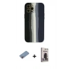 MARSİLYAN™- iPhone 12 Pro Max Kılıf Yadigar Çizgi - Siyah Bilvis Hayalet Cam Ekran Koruyucu + Shine Kamera Lens Koruma Cam - PE