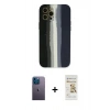 MARSİLYAN™- iPhone 12 Pro Max Kılıf Yadigar Çizgi - Siyah Mat Seramik Nano Ekran Koruyucu + Mavi Neon Fosforlu Kamera Lens