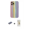 MARSİLYAN™- iPhone 12 Pro Max Kılıf Yadigar Çizgi - Siyah Mat Seramik Nano Ekran Koruyucu + Pembe Renkli Kamera Lens Koruma Cam