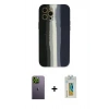 MARSİLYAN™- iPhone 12 Pro Max Kılıf Yadigar Çizgi - Siyah Polymer Nano Ekran Koruyucu + Neon Fosforlu Kamera Lens - YL