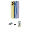 MARSİLYAN™- iPhone 12 Pro Max Kılıf Yadigar Çizgi - Siyah Polymer Nano Ekran Koruyucu + Renkli Kamera Lens Koruma Cam - PE