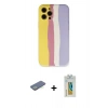 MARSİLYAN™- iPhone 12 Pro Max Kılıf Yadigar Çizgi - Siyah Polymer Nano Ekran Koruyucu + Renkli Kamera Lens Koruma Cam - YL