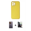 MARSİLYAN™- iPhone 12 Pro Max Kılıf Yadigar Klasik - Şeffaf Temperli Cam Ekran Koruyucu + Sarı Neon Fosforlu Kamera Lens