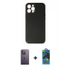 MARSİLYAN™- iPhone 12 Pro Max Kılıf Yadigar Klasik - Siyah 18D Cam Ekran Koruyucu + Neon Fosforlu Kamera Lens - BZ