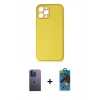 MARSİLYAN™- iPhone 12 Pro Max Kılıf Yadigar Klasik - Siyah 18D Cam Ekran Koruyucu + Mavi Neon Fosforlu Kamera Lens