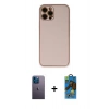 MARSİLYAN™- iPhone 12 Pro Max Kılıf Yadigar Klasik - Siyah 18D Cam Ekran Koruyucu + Neon Fosforlu Kamera Lens - MI