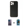 MARSİLYAN™- iPhone 12 Pro Max Kılıf Yadigar Klasik - Siyah 18D Cam Ekran Koruyucu + Neon Fosforlu Kamera Lens - MI