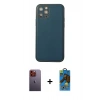MARSİLYAN™- iPhone 12 Pro Max Kılıf Yadigar Klasik - Siyah 18D Cam Ekran Koruyucu + Neon Fosforlu Kamera Lens - TU