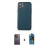 MARSİLYAN™- iPhone 12 Pro Max Kılıf Yadigar Klasik - Siyah 18D Cam Ekran Koruyucu + Neon Fosforlu Kamera Lens - SI