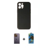 MARSİLYAN™- iPhone 12 Pro Max Kılıf Yadigar Klasik - Siyah 18D Cam Ekran Koruyucu + Neon Fosforlu Kamera Lens - SI
