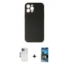 MARSİLYAN™- iPhone 12 Pro Max Kılıf Yadigar Klasik - Siyah 34D Izgaralı Cam + Shine Kamera Lens - LT