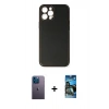 MARSİLYAN™- iPhone 12 Pro Max Kılıf Yadigar Klasik - Siyah 34D Izgaralı Cam + Neon Fosforlu Kamera Lens - MI