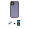 MARSİLYAN™- iPhone 12 Pro Max Kılıf Yadigar Klasik - Siyah 34D Izgaralı Cam + Mavi Shine Kamera Lens Koruma Cam