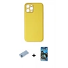 MARSİLYAN™- iPhone 12 Pro Max Kılıf Yadigar Klasik - Siyah 34D Izgaralı Cam + Mavi Shine Kamera Lens Koruma Cam